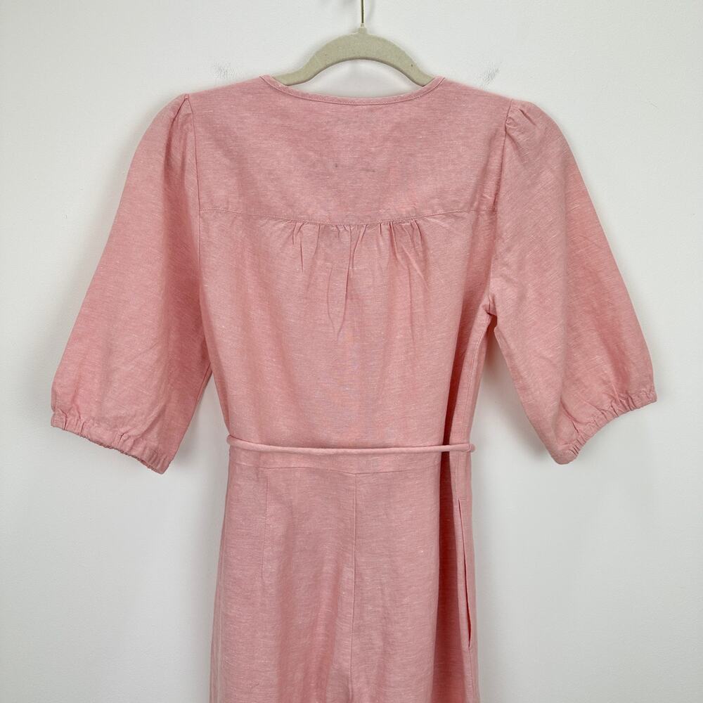 NEW Madewell Linen Blend Puff Sleeve Tassel Tie Jumpsuit Relaxed Fit Pink XXS - Picture 10 of 16